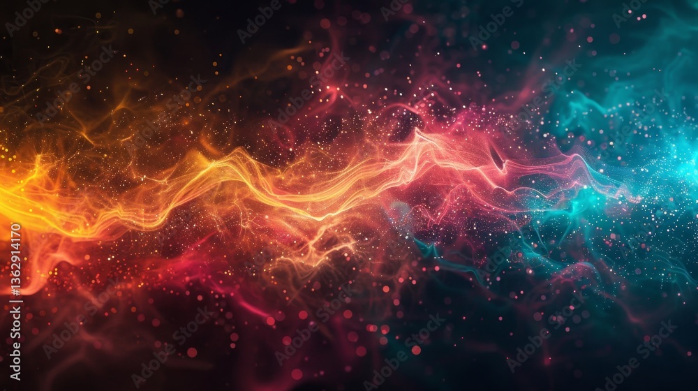 Fototapeta premium Vibrant abstract visualization of interconnected nodes in a global learning network with flowing lines and vivid colors