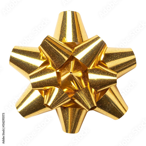Gold Christmas ornament bow isolated on a white background.