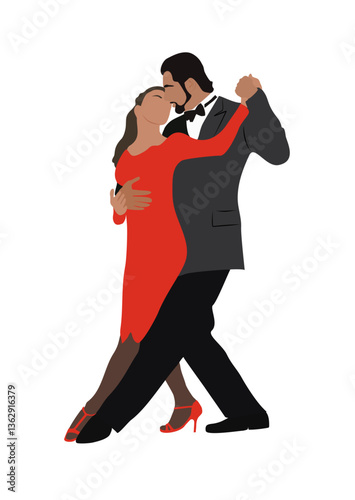 Dancing Couple, Dancer Bachata, Salsa, Flamenco, Tango, Latina Dance. Dancing people wearing formal outfit in dance pose. Cartoon style flat vector realistic illustration isolated