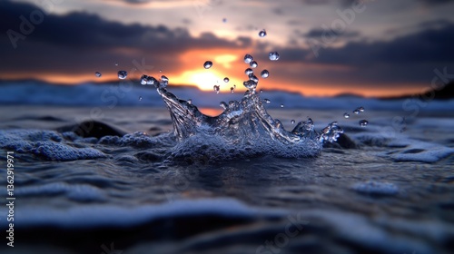 Ocean splash at sunset photo