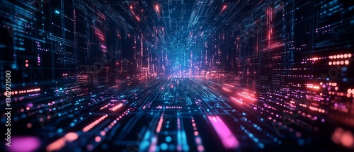 Digital Pathway: An immersive digital realm, brimming with luminous lines and intricate networks, creates a sense of boundless exploration and technological advancement.