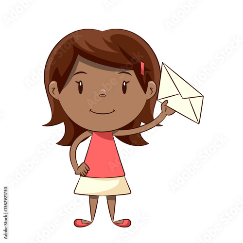 Cute black girl holding white envelope