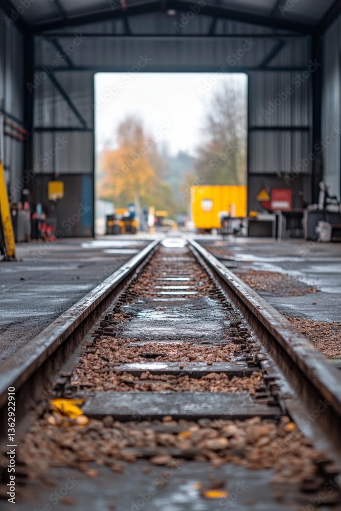 Obraz premium Railroad Tracks Leading to Open Door