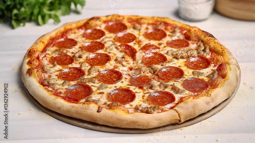 Classic pepperoni pizza a crispy crust and melted cheese