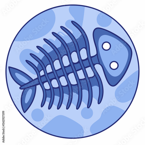 Fish skeleton icon in flat blue design