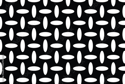 Seamless black and white geometric pattern with interlocking lines and oval shapes. Modern minimal design for backgrounds, wallpapers, textiles, and digital prints.