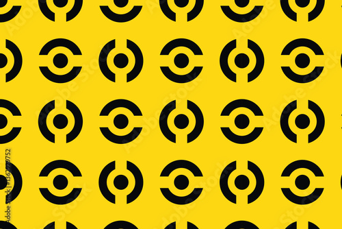 Seamless geometric pattern with circular shapes and horizontal lines. Ideal for digital prints, textiles, wallpapers, and packaging.