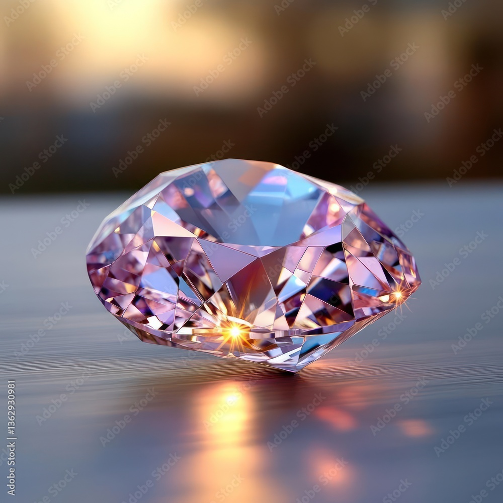 Pink Diamond on Reflective Surface with Warm Lighting Pink Diamond on Reflective Surface with Warm Lighting