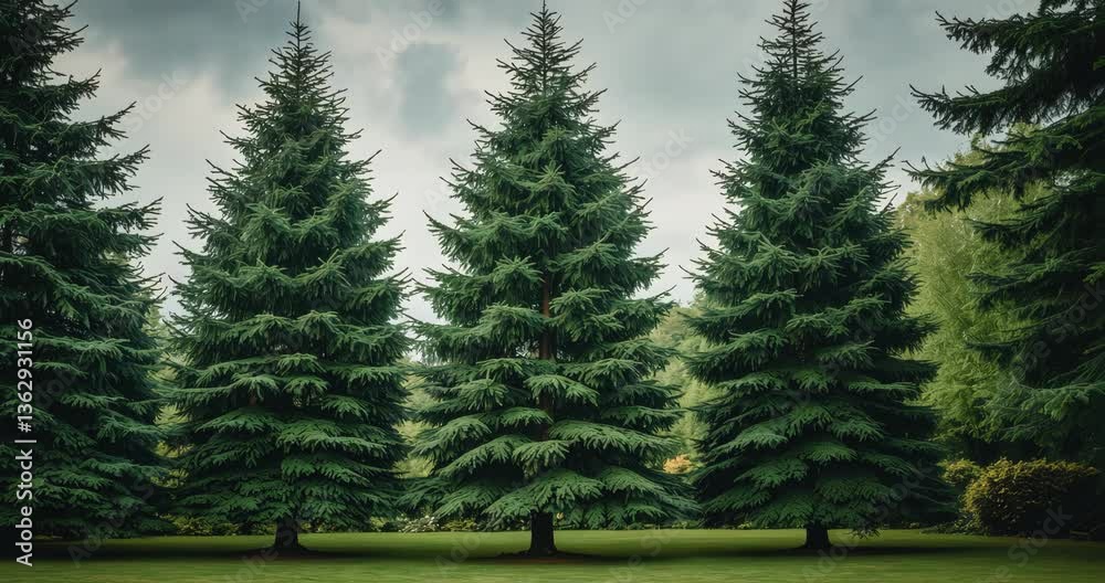 Stunning fir trees thriving in the garden on a sunny day.