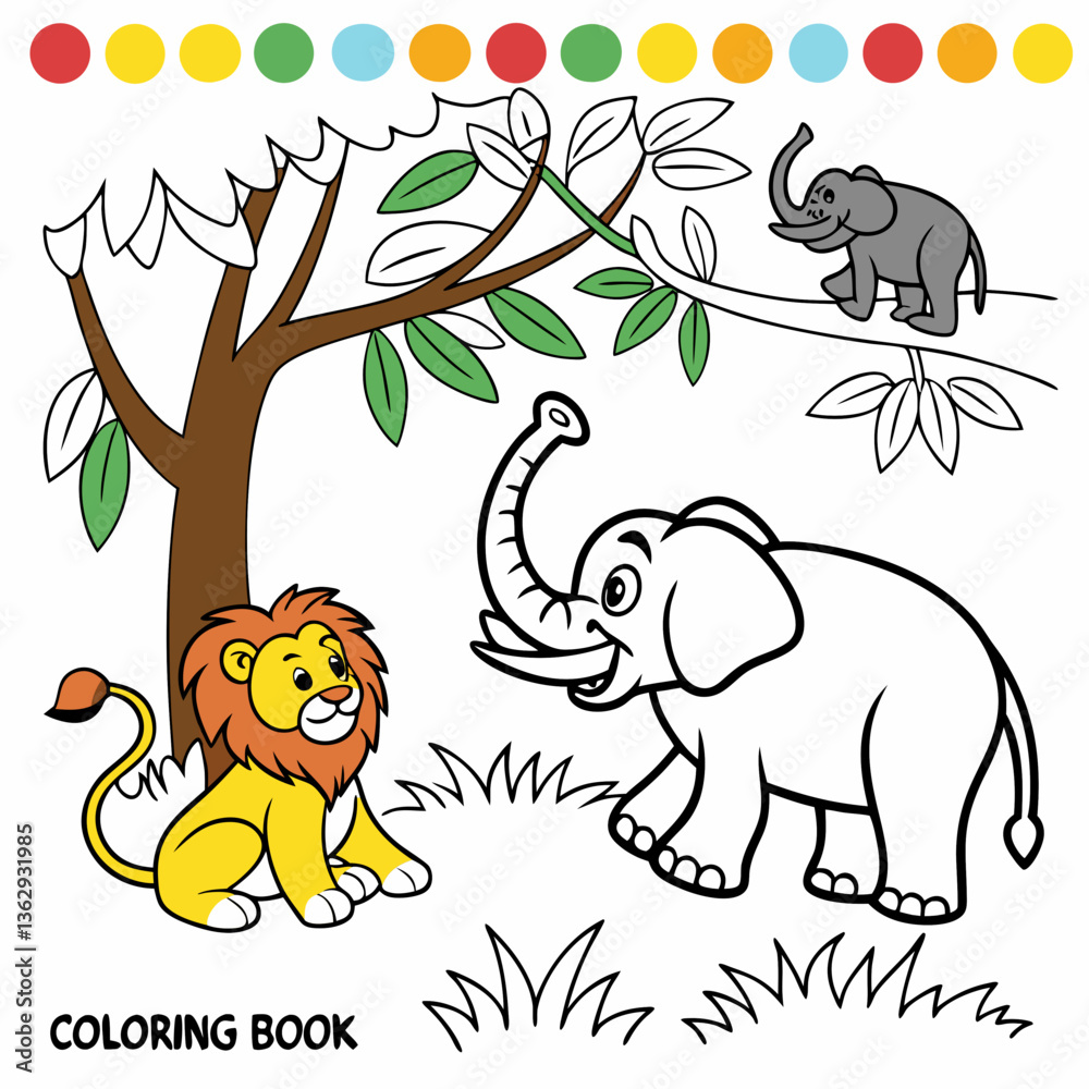 Obraz premium Coloring book with wild animals cartoon