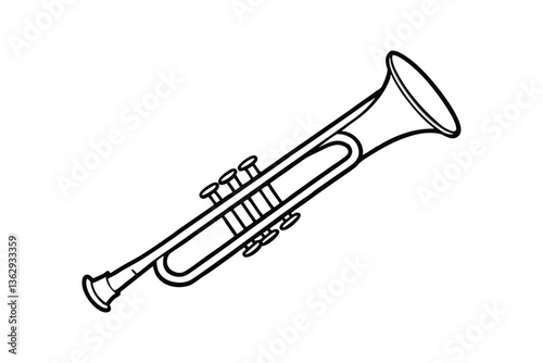 Line art drawing of a trumpet with its valves and mouthpiece vector art illustration.eps