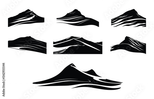 Sand Dune Silhouette Vector Set, Sand Dunes Black Clipart Bundle