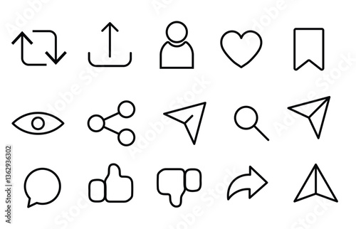 Like, share, comment and save icon set. Social media reaction button set vector eps10.