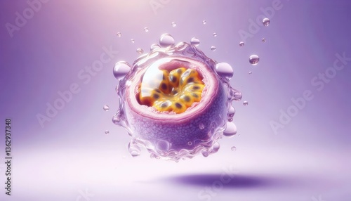 Dynamic splash of passion fruit studio setting high-speed photography colorful background