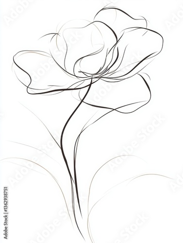 Elegant floral outline on white background showcasing delicate line art and graceful curves in a minimalist style