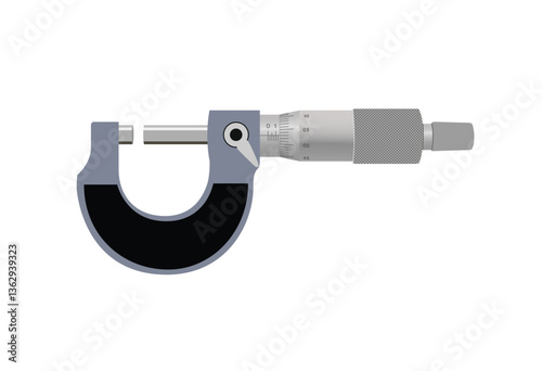 Realistic vector illustration of an outside micrometer, used for measuring small external dimensions in machining and industrial applications. isolated on a white background,