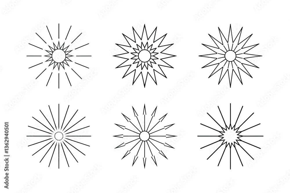 Obraz premium sunburst mandala lines icon art set vector silhouette