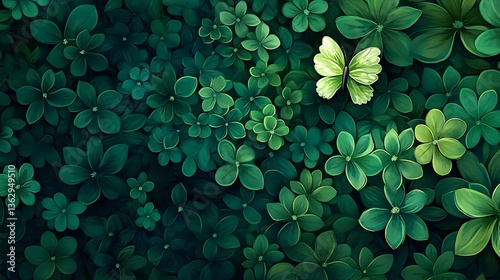 Digital Painting: Emerald Butterfly Amidst a Lush Spring Meadow AI Generated
