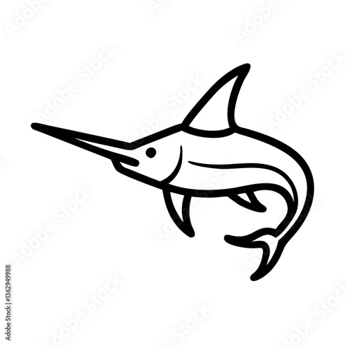 Swordfish swimming in outline style with curved fins