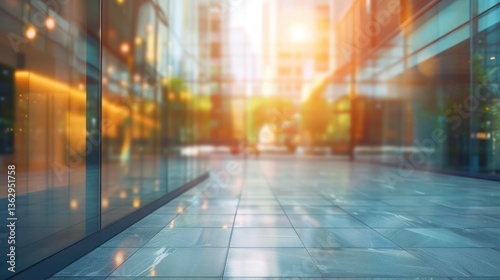 Blur office building urban city environment structure tower modern futuristic garden window commercial green nature sunlight abstract scene outdoor exterior business.