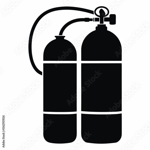 Scuba diving air tanks silhouette in black and white