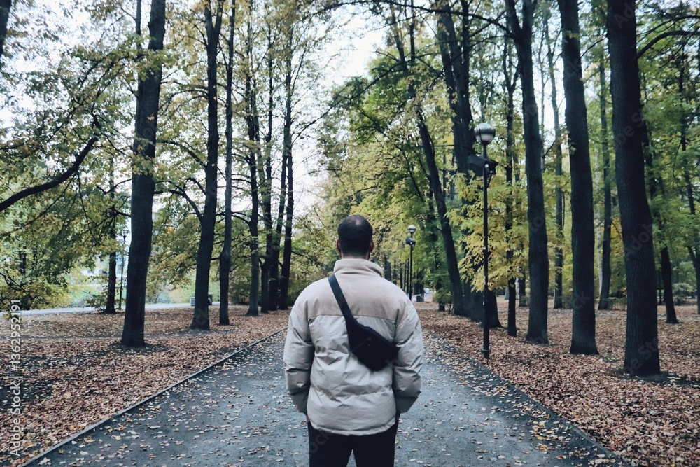 Obraz premium young man walking in the woods