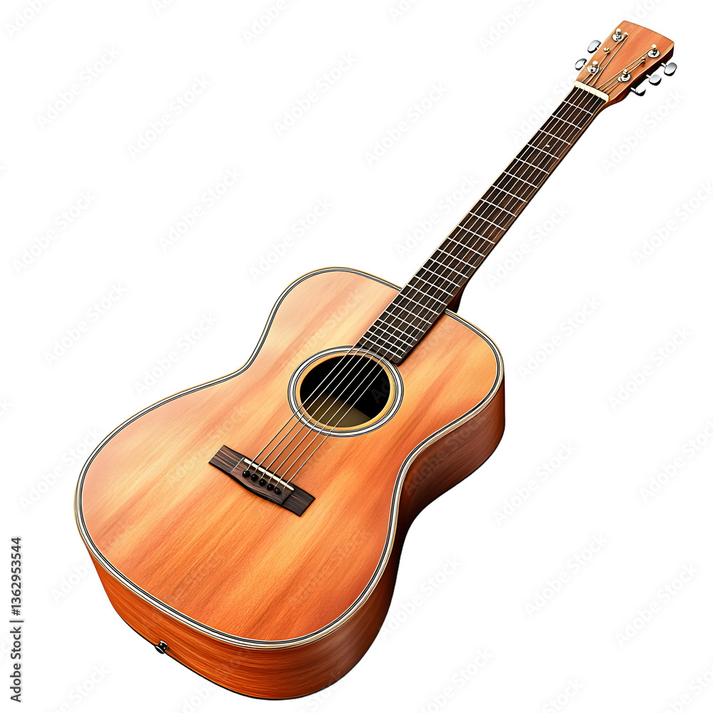 Obraz premium An acoustic guitar with a wooden finish, perfect for music enthusiasts and performances. Isolated on transparent or white background.
