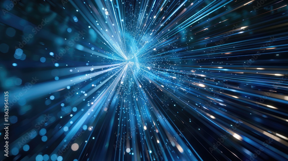 Naklejka premium Abstract picture micro light sparkling particle represent data flow vivid flowing wave with high tech background, create digital effect scene perfect for energetic and fantasy wallpaper design. AIG53.