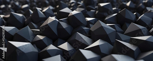 Low-Poly 3D Digital Render. Black Low Poly Landscape for Backgrounds, Backdrops, Wallpaper, Design	