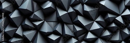 Low-Poly 3D Digital Render. Black Low Poly Landscape for Backgrounds, Backdrops, Wallpaper, Design	