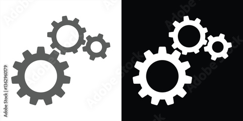 Metal gears and cogs vector. Gear icon flat design. Mechanism wheels logo. Cogwheel concept template.