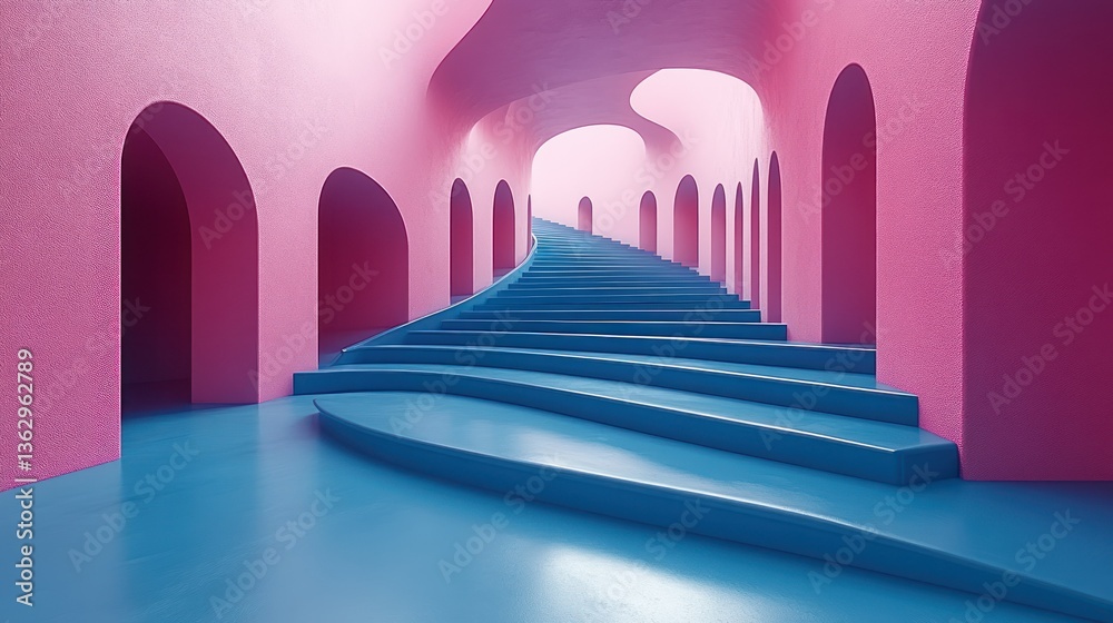 Abstract Pink and Blue Architectural Staircase: A Surreal 3D Render Abstract Pink and Blue Architectural Staircase: A Surreal 3D Render