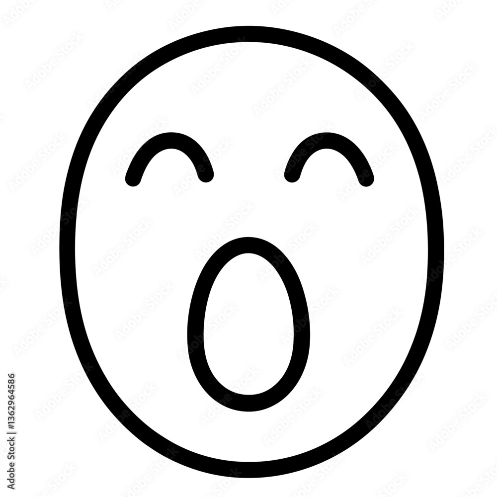 Simple illustration of a joyful face with a wide-open mouth on a white background Simple illustration of a joyful face with a wide-open mouth on a white background