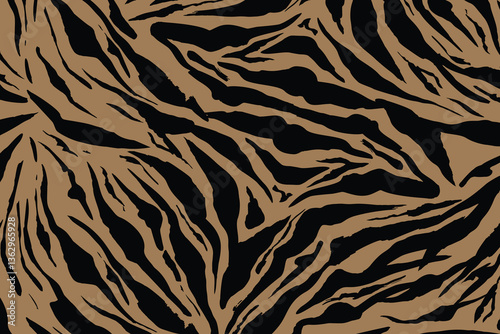 Seamless zebra print pattern with bold black stripes on a dark brown background. Ideal for textile, fashion, wallpaper, and wild-themed designs.