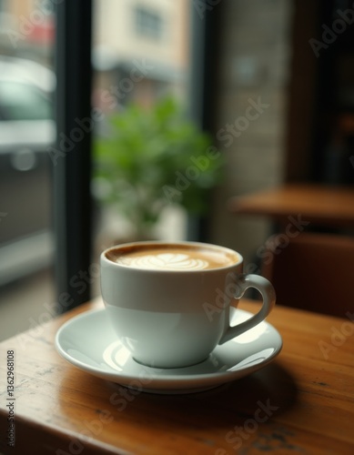 Wallpaper Mural A cup of coffee sitting on top of a wooden table Torontodigital.ca