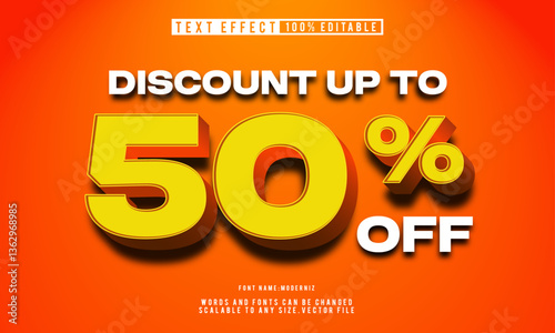 3D discount text effect, editable style up to 50% off.