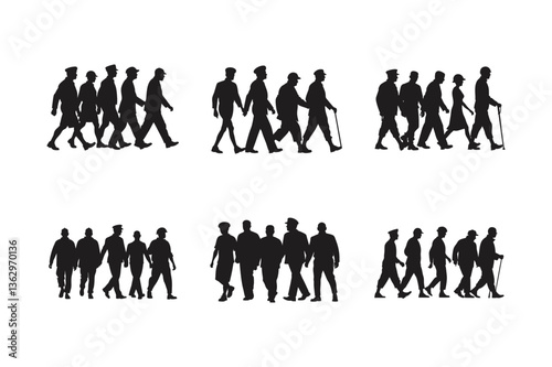 veterans walking together icon art set vector silhouette