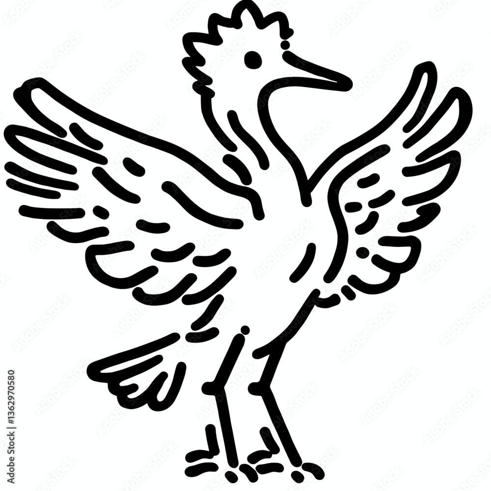 Obraz premium Stylized line drawing of a heron with outstretched wings, emphasizing simplicity and grace in design copy space