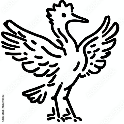 Stylized line drawing of a heron with outstretched wings, emphasizing simplicity and grace in design copy space