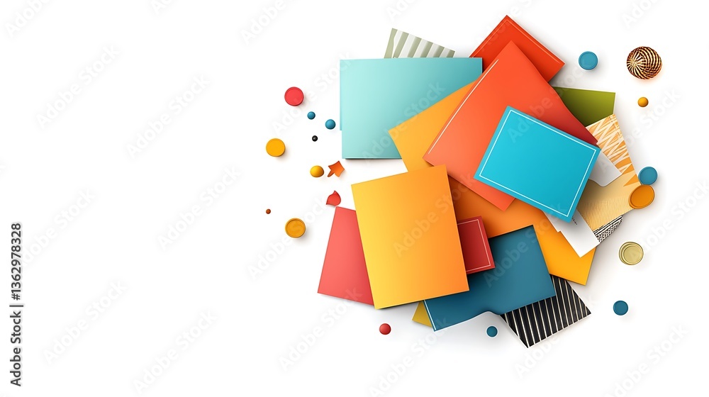 Fototapeta premium Vibrant Abstract Geometric Digital Illustration: Colorful Squares and Circles Composition AI Generated