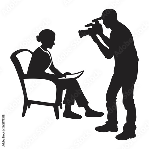 Silhouette of one person holding a camera, a businessman in black shadow