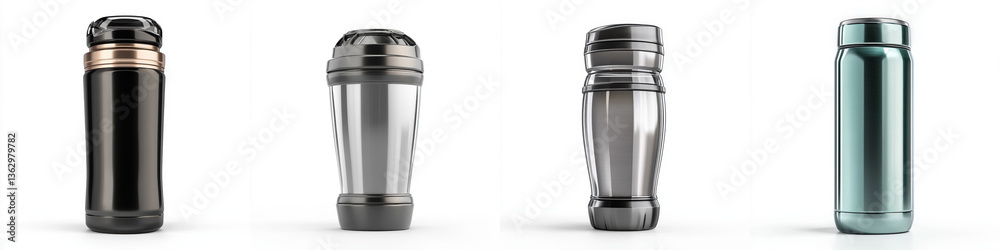 Sleek and modern protein shake bottles in various designs, perfect for fitness enthusiasts and on go lifestyles Sleek and modern protein shake bottles in various designs, perfect for fitness enthusiasts and on go lifestyles