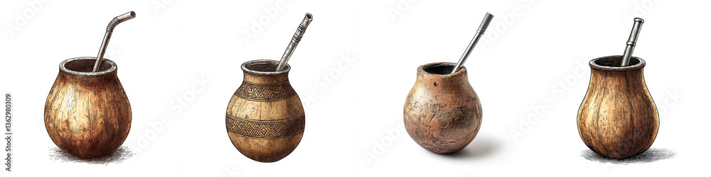 Traditional mate gourds with metal straws showcase unique craftsmanship and cultural significance. These handcrafted vessels are perfect