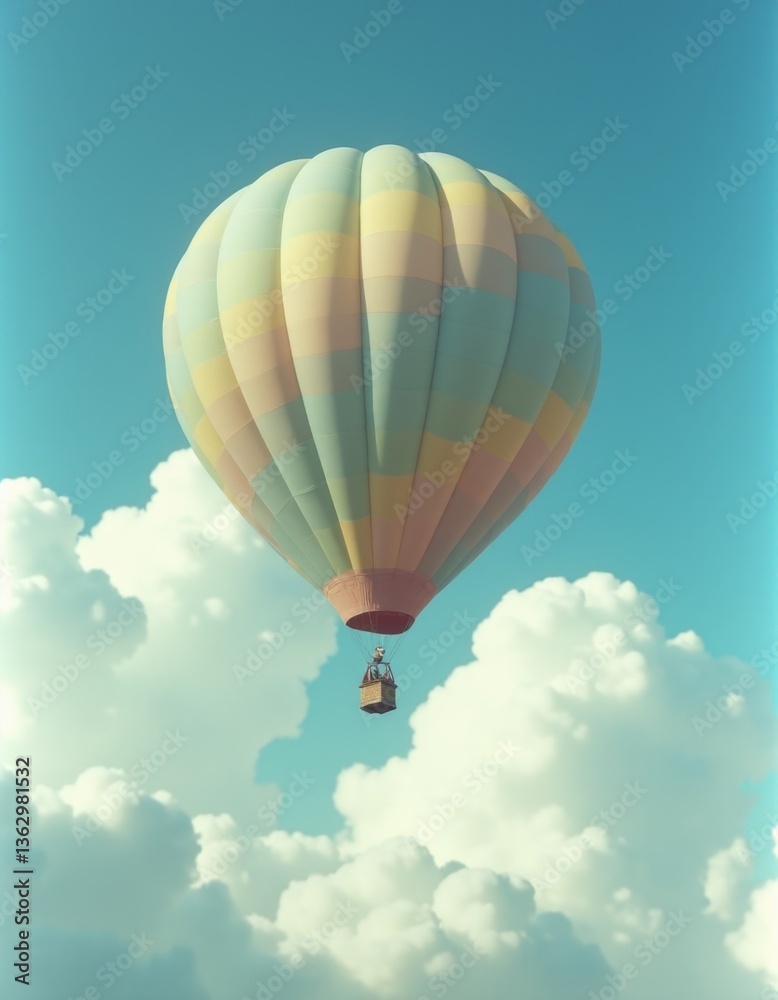 Naklejka premium A hot air balloon flying through a blue sky with clouds