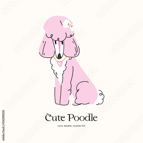 Poodle dog isolated on the background. Cartoon pet character card. Vector illustration for pet lovers, fashion designs, prints, and digital projects