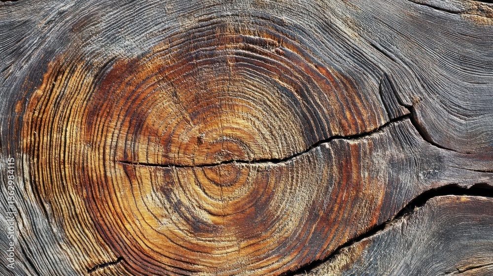 Fototapeta premium Detailed image of a section of a cut tree trunk