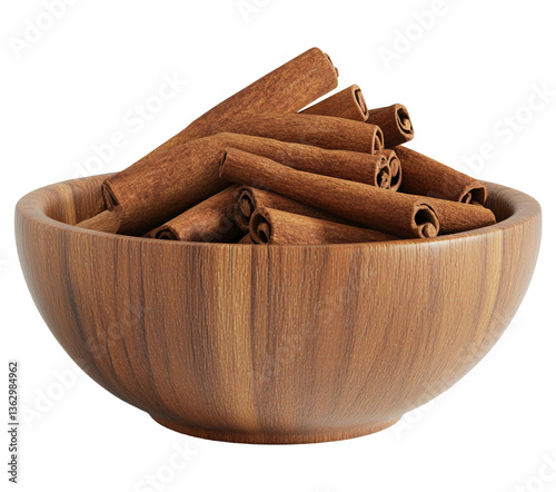 Rustic Wooden Bowl Filled with Aromatic Cinnamon Sticks