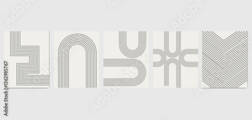  A set of three minimalist abstract line art prints featuring continuous curved black lines on a light beige background. This modern and elegant geometric design is perfect for contemporary home decor