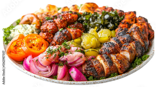 Delicious Mediterranean Grilled Meat Platter with Fresh Vegetables