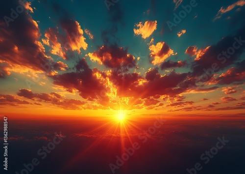 Beautiful colorful sunset illuminating the clouds and the blue sky